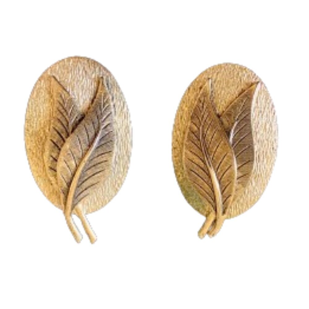 Vintage Earrings Vintage Gold Leaf Earrings Gold Tone Leaf Shape Clip on Earring